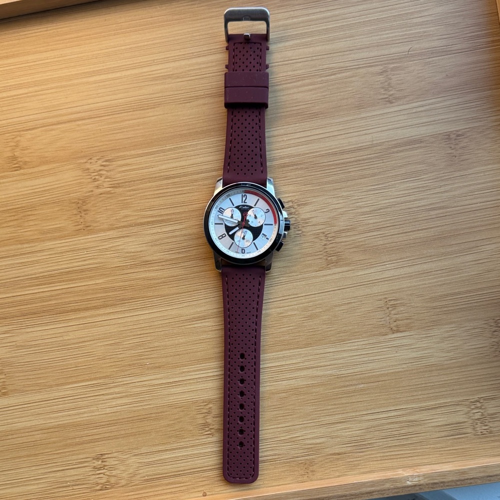 KOLBER Swiss made Chrono Men's Burgundy Watch with Silver Accents - Picture 3 of 6